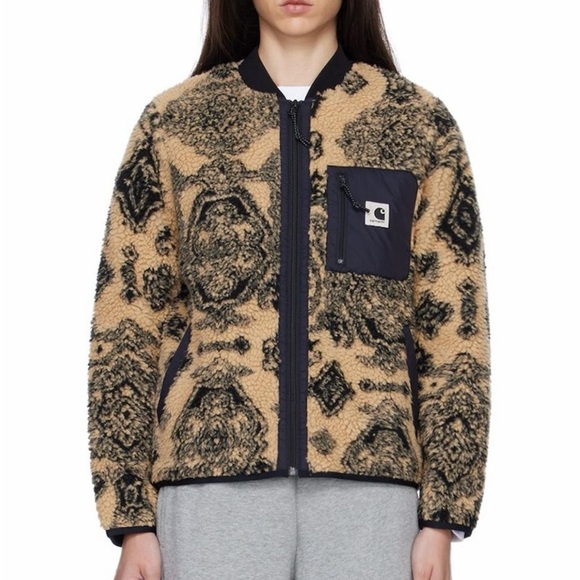 Carhartt WIP Jackets & Blazers - Carhartt WIP Women's Patterned Teddy Jacket in Tan and Black